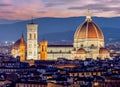 Florence Cathedral (Duomo) over city center at sunset, Italy Royalty Free Stock Photo