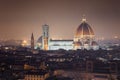 Florence cathedral Duomo Santa Maria, with Brunelleschi`s dome, at dusk with artificial lighting, Florence, Italy Royalty Free Stock Photo
