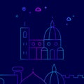 Florence Cathedral, Italy Vector Line Icon, Illustration on a Dark Blue Background. Related Bottom Border