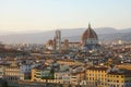 Florence city during golden sunset. Panoramic view of the Cathedral of Santa Maria del Fiore Duomo, Florence, Italy Royalty Free Stock Photo