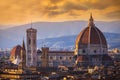 Florence city during golden sunset which Florence from Michelangelo Square in the evening light in autumn