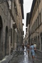 Florence city narrow street with parked bicycles