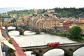 Florence city view with famous bridges and river , Italy