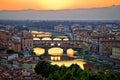 Florence cityscape and Arno river bridges sunset view Royalty Free Stock Photo