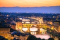 Florence cityscape and Arno river bridges sunset view, Ponte Vecchio Royalty Free Stock Photo