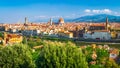 Florence cityscape. Beautiful view on Firenze, Italy. Amazing view from Michelangelo park square on Florence Palazzo Vecchio and Royalty Free Stock Photo