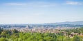 Florence cityscape panorama view from Fiesole hill. On background, on the left, Palazzo Vecchio Old Palace and Duomo Cathedral Royalty Free Stock Photo