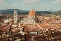 Florence cityscape. Red tile roofs and 14th century Duomo in historical area, Italy Royalty Free Stock Photo