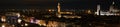 Florence, December 2020: Christmas time. Florence cityscape at evening with special illumination light. Old Bridge, Palace of