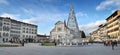 Florence, December 2018: Christmas tree in Piazza Santa Maria Novella at Florence. Christmas tree with the Basilica Royalty Free Stock Photo