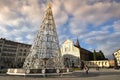 Florence, December 2018: Christmas tree in Piazza Santa Maria Novella at Florence. Italy. Royalty Free Stock Photo