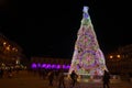 Florence, December 2018: Illuminated Christmas Tree in Piazza Santa Maria Novella in Florence, on the occasion of the F-Light Royalty Free Stock Photo