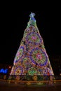 Florence, December 2018: Illuminated Christmas Tree in Piazza Santa Maria Novella in Florence, on the occasion of the F-Light Royalty Free Stock Photo