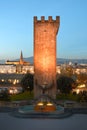 Florence, december 2020: Tower of San Niccolo illuminated during F-Light Festival. Is a gate built on 1324 as a defense tower