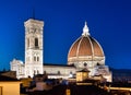 Florence Duomo and Campanile - Bell Tower - architecture illuminated by night, Italy. Urban scene in exterior - nobody Royalty Free Stock Photo