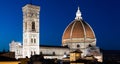 Florence Duomo and Campanile - Bell Tower - architecture illuminated by night, Italy. Urban scene in exterior - nobody Royalty Free Stock Photo