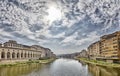 Florence or Firenze city view on Arno river, landscape with reflection. Tuscany, Italy Royalty Free Stock Photo