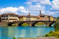 Florence or Firenze, a view of the Arno River and the Ponte Santa Trinita Bridge