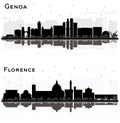 Florence and Genoa Italy City Skylines Silhouette Set Royalty Free Stock Photo