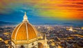 Florence (Italy) - Aerial bird eye view at sunset from Giotto Campanile (Giotto bell tower