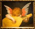 Florence, Italy - Circa August 2021. Angel playing a lute, c.1521 - oil on panel