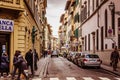 Florence, Italy - Dec 28, 2017 - Narrow street in central part o