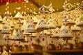 Florence, ITALY - DECEMBER 2018: small decorated bells hanging from the roof at the Christmas market
