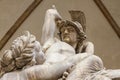 Florence, Italy, February 8, 2016. Detail of the sculpture The Polixena group by Pio Fedi in the Loggia dei Lanzi. P.za della Royalty Free Stock Photo