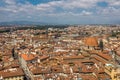 Florence, Italy, July, 28, 2017: A sweeping view of the skyline and rooftops of Florence from the top of Giotto`s bell Royalty Free Stock Photo