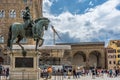 Florence, Italy - 25 June 2018: Bronze statue of Cosimo Medici sitting on a horse, in a square near the Palazzo Vecchio in