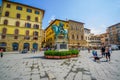 FLORENCE, ITALY - JUNE 12, 2015: Cosme equestrian statue in the middle of Piazza della Signoria on Florence. Cosme Royalty Free Stock Photo