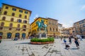 FLORENCE, ITALY - JUNE 12, 2015: Cosme equestrian statue in the middle of Piazza della Signoria on Florence. Cosme Royalty Free Stock Photo