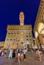 Florence, Italy from Piazza della Signoria with Palazzo Vechio at night. Royalty Free Stock Photo