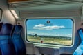 Florence, Italy - 25 June 2018: A view from the trenitalia window on outskirts of Florence, Italy Royalty Free Stock Photo