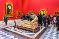 FLORENCE, ITALY, MARCH 15, 2016: Doni Tondo statue by Michelangelo is situated in the red room of the uffizi gallery in Royalty Free Stock Photo