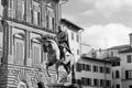 Florence. Italy. March 11, 2019. Monument of Cosimo Medici I is a bronze equestrian statue by Giambologna erected in 1594 in the P