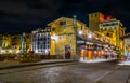 FLORENCE, ITALY, MARCH 15, 2016: Night view of the illuminated ponte vecchio bridge in the italian city florence...IMAGE Royalty Free Stock Photo