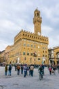 FLORENCE, ITALY, MARCH 15, 2016: Panoramic view of famous Piazza della Signoria with Palazzo Vecchio in Florence Royalty Free Stock Photo
