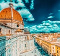 FLORENCE, ITALY - MAY 13, 2017 : Above view Santa Maria del Fiore Cattedrale di Santa Maria del Fiore in Florence, most famous