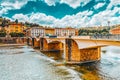 FLORENCE, ITALY - MAY 13, 2017 : Beautiful landscape view bank of the Arno River of the Florence - Bridge to Thanksgiving Ponte