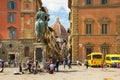 Florence, Italy - May 21, 2018: Cathedral of Santa Maria del Fiore and Monument of Cosimo de Medici. View from the Piazza of the Royalty Free Stock Photo