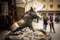 Florence, Italy - May 21, 2018: Il Porcellino - bronze fountain of a boar, made by sculptor Pietro Tacca. Sculpture of the boar