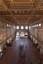 Florence, Italy, May 20, 2023 : interiors and architectural details of the Palazzo Vecchio and the statues of the squares