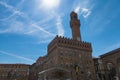 FLORENCE, ITALY - MAY 25: The Old Palace called Palazzo Vecchio at the Piazza della Signoria in Florence, Tuscany, Italy. Royalty Free Stock Photo