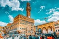 FLORENCE, ITALY- MAY 13, 2017: Palace Vecchio Palazzo Vecchio in Piazza della Signoria, built in 1299-1314 ,one of the most Royalty Free Stock Photo