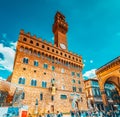 FLORENCE, ITALY- MAY 13, 2017: Palace Vecchio Palazzo Vecchio in Piazza della Signoria, built in 1299-1314 ,one of the most Royalty Free Stock Photo