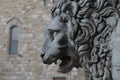 FLORENCE, ITALY - May 23 2019: Piazza della Signoria, detail of the lion