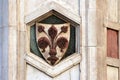 FLORENCE, ITALY - NOVEMBER, 2015: Florence city coat of arms in front of the Giotto bell tower