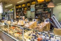 FLORENCE, ITALY - OCTOBER 21, 2018: Cheese stall in Mercato Centrale market in Florence, Ita Royalty Free Stock Photo