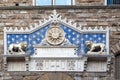 The frontispiece decorated at the entrance of Palazzo Vecchio on Piazza della Signoria Signoria square in Florence, Italy Royalty Free Stock Photo